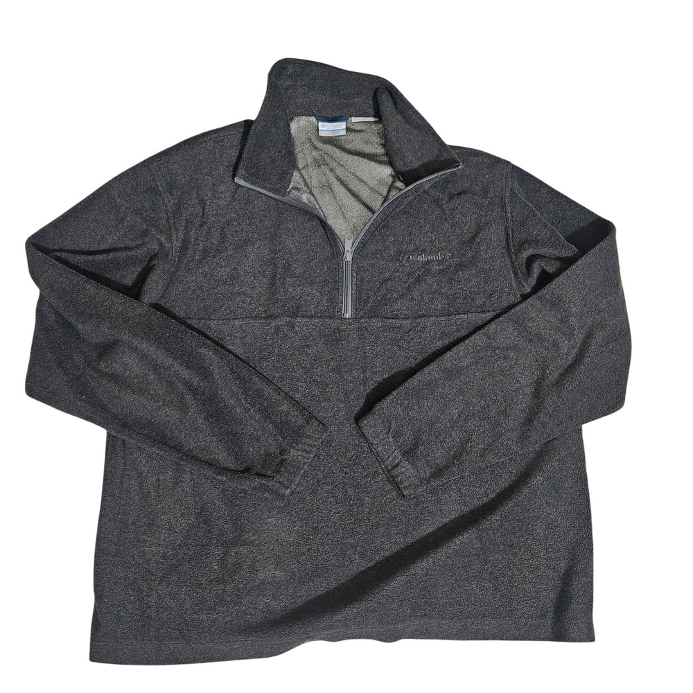 Columbia Mens XL Fleece Pullover Quarter Zip Charcoal Gray Heather Mock Neck
